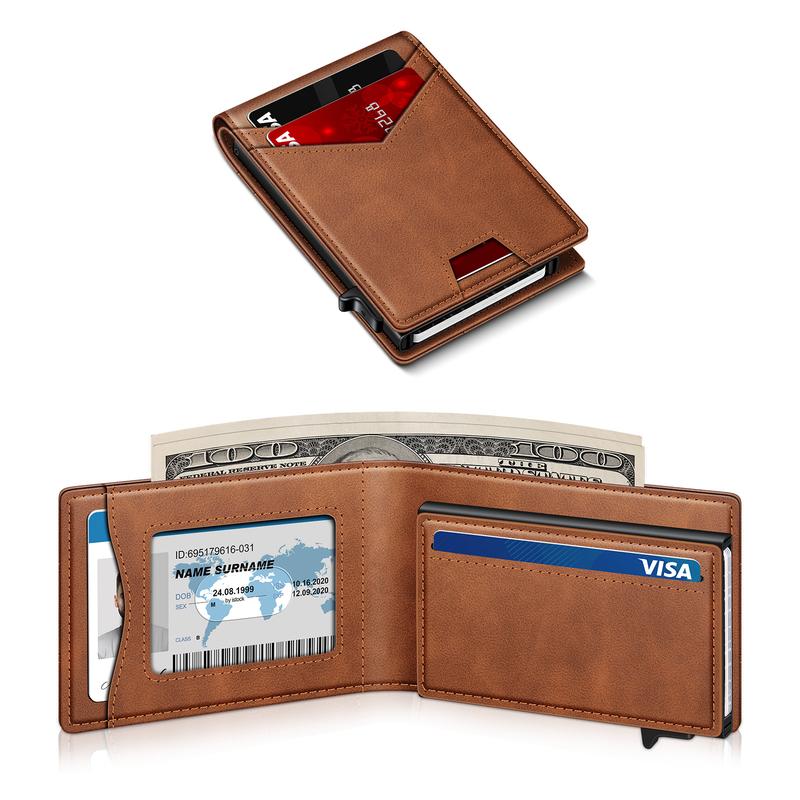 Ultra-Slim RFID Blocking Bifold Wallet with Pop-Up Quick Card Access