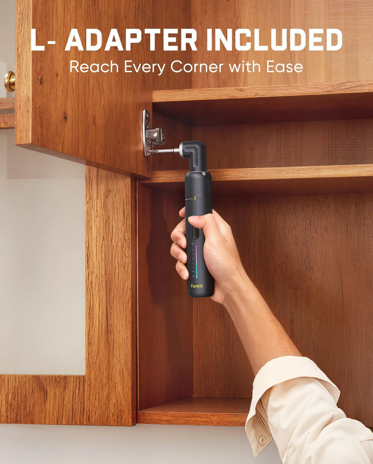7-Gear Precision Cordless Electric Screwdriver Set with 90° Right Angle Adapter