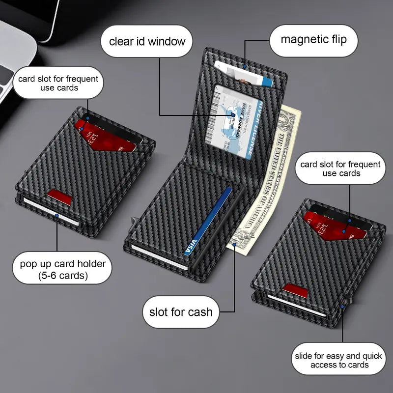 Ultra-Slim RFID Blocking Bifold Wallet with Pop-Up Quick Card Access