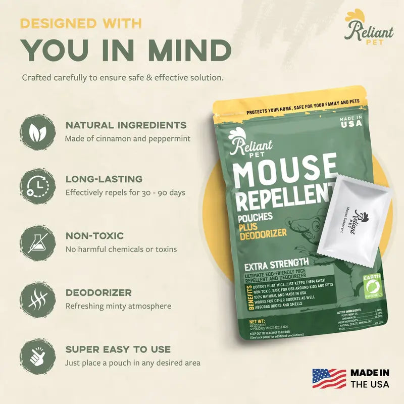 Plant-Based Peppermint Mouse Repellent & Natural Deodorizer Pouches