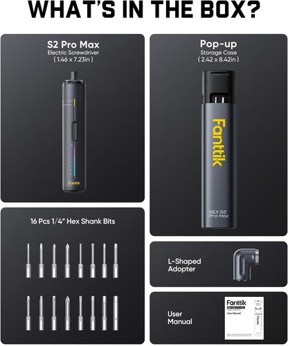 7-Gear Precision Cordless Electric Screwdriver Set with 90° Right Angle Adapter