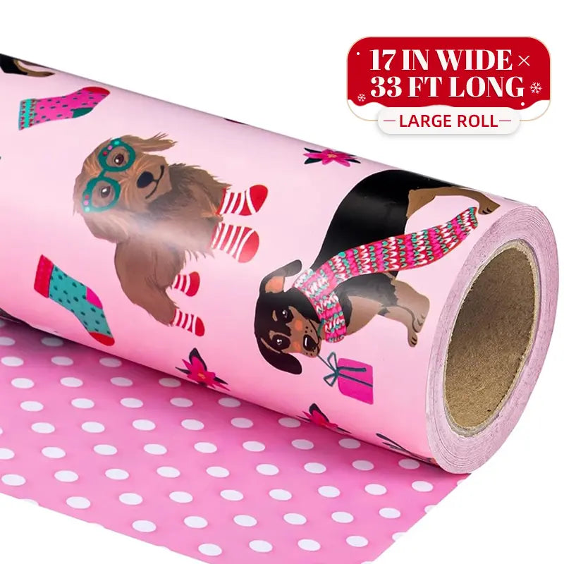 Reversible Christmas Wrapping Paper Roll with Snowflake & Reindeer Patterns