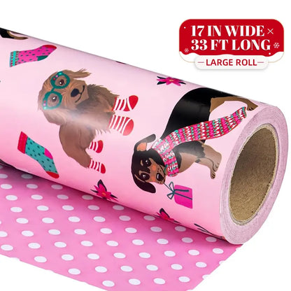 Reversible Christmas Wrapping Paper Roll with Snowflake & Reindeer Patterns