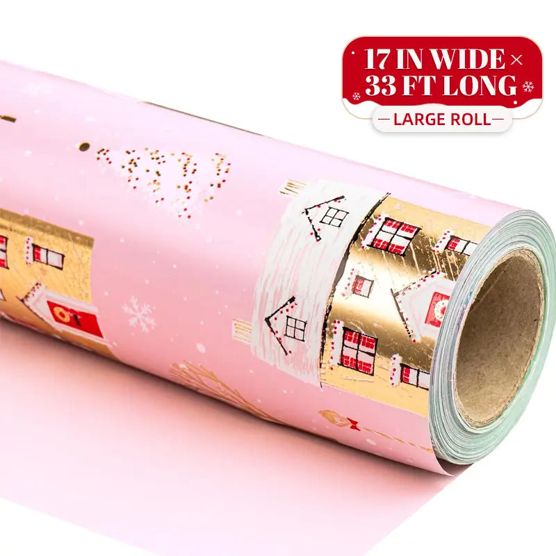 Reversible Christmas Wrapping Paper Roll with Snowflake & Reindeer Patterns