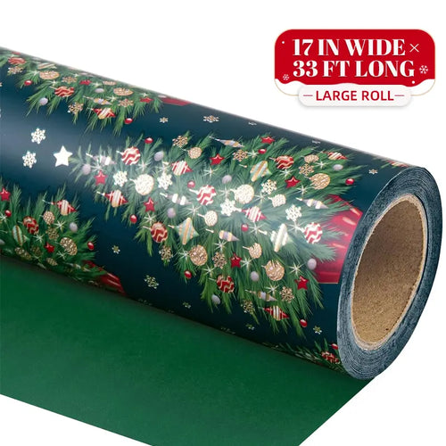 Reversible Christmas Wrapping Paper Roll with Snowflake & Reindeer Patterns