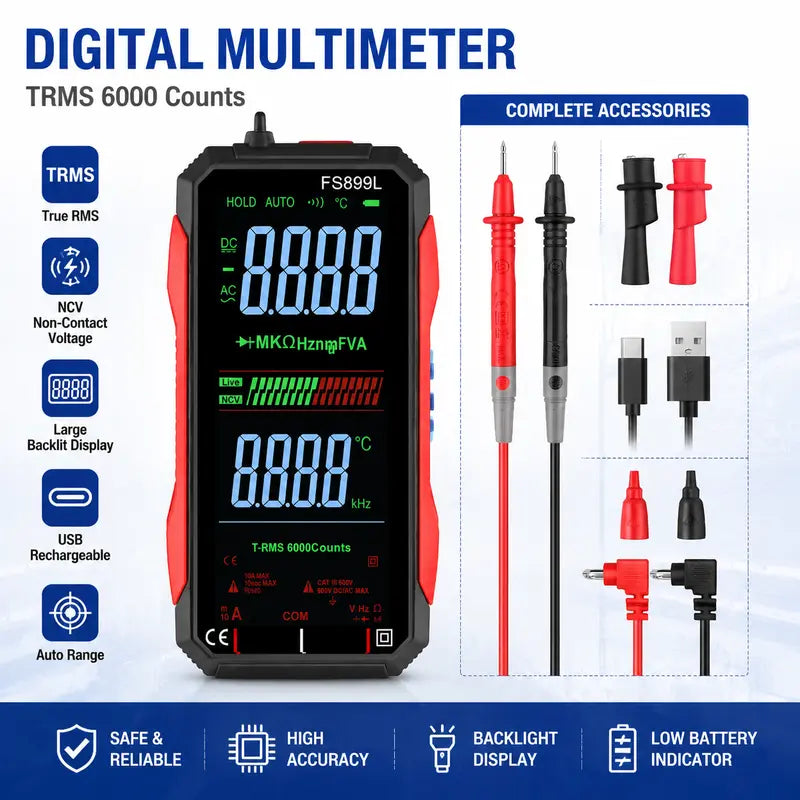 TRMS 6000-Count Smart Rechargeable Digital Multimeter & Voltage Tester
