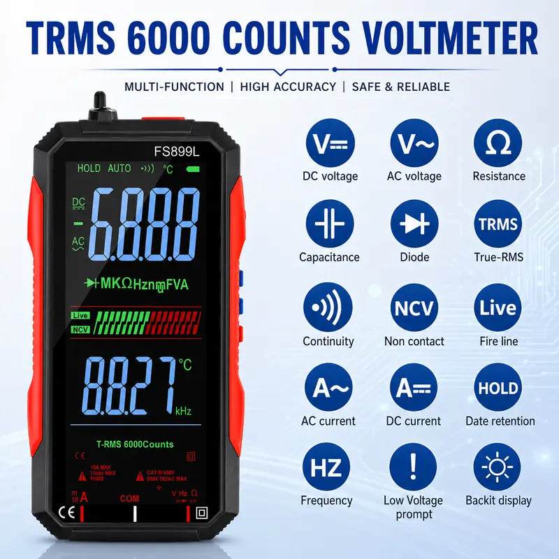TRMS 6000-Count Smart Rechargeable Digital Multimeter & Voltage Tester