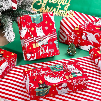 Reversible Christmas Wrapping Paper Roll with Snowflake & Reindeer Patterns