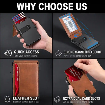 Instant Pop-Up RFID Blocking Minimalist Leather Wallet